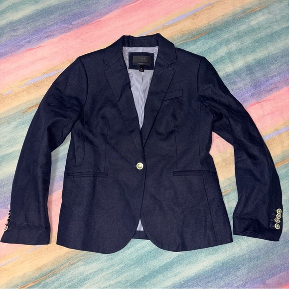 J. crew Campbell 100% linen navy button blazer women’s size 8 P - Picture 1 of 9